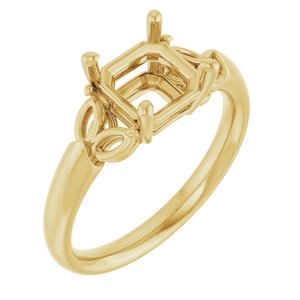 14K Yellow Gold 7 mm Asscher Engagement Ring Mounting