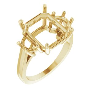 14K Yellow Gold 12x10 mm Emerald Engagement Ring Mounting