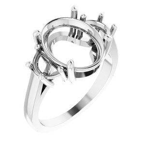 14K White Gold 12x10 mm Oval Engagement Ring Mounting