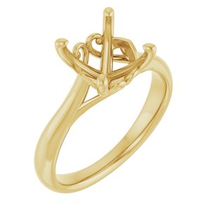 14K Yellow Gold  8 mm Cushion Solitaire Engagement Ring Mounting