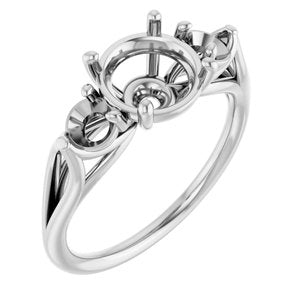 14K White Gold  8 mm Round Engagement Ring Mounting