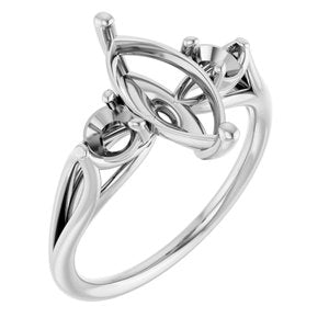 14K White Gold  12x6 mm Marquise Engagement Ring Mounting
