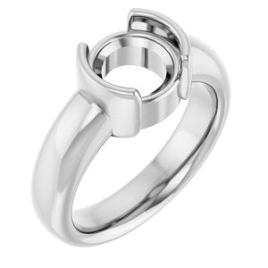 14K White Gold 8 mm Round Half-Bezel Solitaire Engagement Ring Mounting