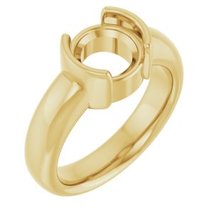14K Yellow Gold 8 mm Round Half-Bezel Solitaire Engagement Ring Mounting