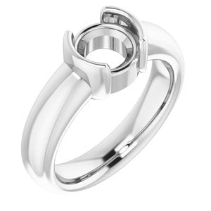14K White Gold 7 mm Round Half-Bezel Solitaire Engagement Ring Mounting