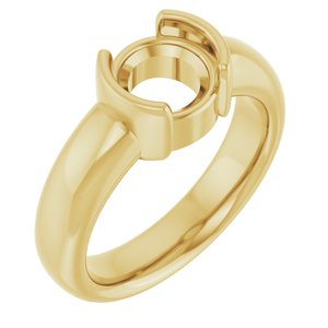14K Yellow Gold 7.4 mm Round Half-Bezel Solitaire Engagement Ring Mounting