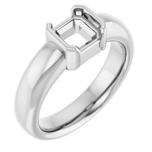 14K White Gold 6x6 mm Asscher Half-Bezel Solitaire Engagement Ring Mounting