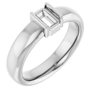 14K White Gold 6x4 mm Emerald Half-Bezel Solitaire Engagement Ring Mounting