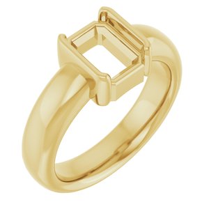 14K Yellow Gold 8x6 mm Emerald Half-Bezel Solitaire Engagement Ring Mounting