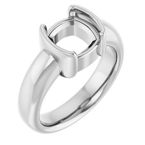 14K White Gold 8x8 mm Cushion Half-Bezel Solitaire Engagement Ring Mounting