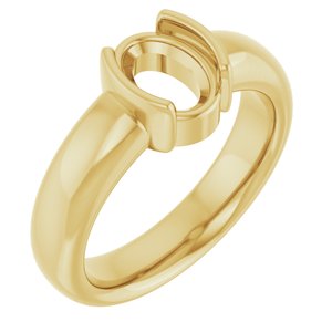 10K Yellow Gold 8x6 mm Oval Half-Bezel Solitaire Engagement Ring Mounting