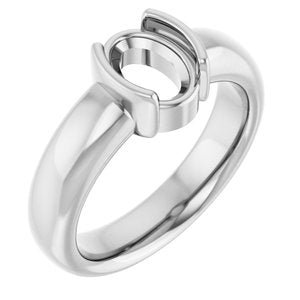 Platinum 8x6 mm Oval Half-Bezel Solitaire Engagement Ring Mounting