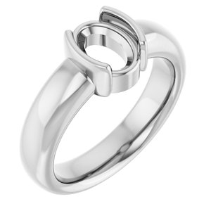 Platinum 8x6 mm Oval Half-Bezel Solitaire Engagement Ring Mounting
