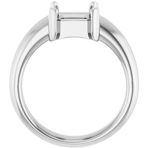 14K White Gold 9x7 mm Emerald Half-Bezel Solitaire Engagement Ring Mounting