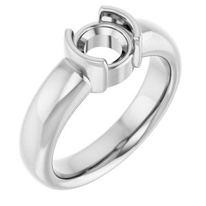 14K White Gold 6.5 mm Round Half-Bezel Solitaire Engagement Ring Mounting