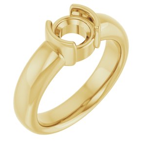 14K Yellow Gold 6.5 mm Round Half-Bezel Solitaire Engagement Ring Mounting