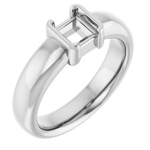 14K White Gold 5x5 mm Square Half-Bezel Solitaire Engagement Ring Mounting