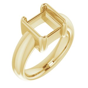 14K Yellow Gold 8x8 mm Square Half-Bezel Solitaire Engagement Ring Mounting
