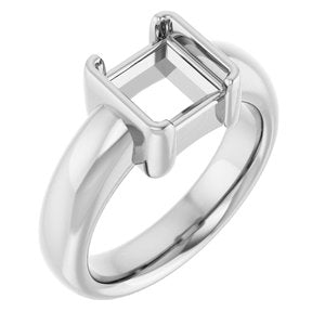 14K White Gold 7x7 mm Square Half-Bezel Solitaire Engagement Ring Mounting