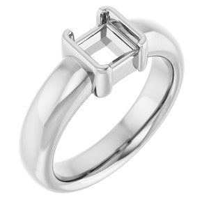 14K White Gold 5.5x5.5 mm Square Half-Bezel Solitaire Engagement Ring Mounting