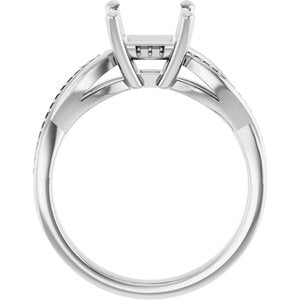 14K White Gold  6 mm Square Engagement Ring Mounting