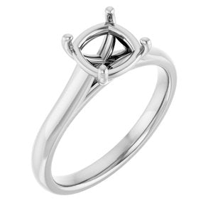 14K White Gold 7 mm Cushion Solitaire Engagement Ring Mounting 
