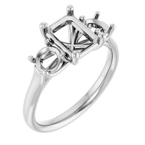 14K White Gold 8x6 mm Emerald Engagement Ring Mounting