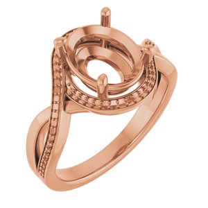 14K Rose Gold 10x8 mm Oval Bypass Halo-Style Engagement Ring Mounting