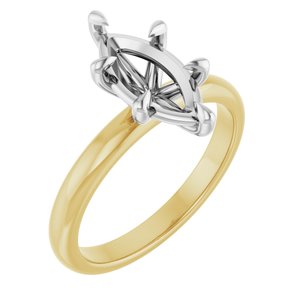 14K Yellow/White Gold 12x6 mm Marquise Solitaire Engagement Ring Mounting