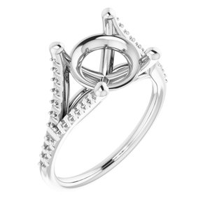 14K White Gold  10 mm Round Engagement Ring Mounting