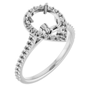 14K White Gold 10x7 mm Pear Halo-Style Engagement Ring Mounting