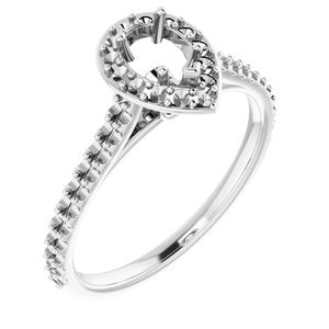 14K White Gold 6x4 mm Pear Halo-Style Engagement Ring Mounting