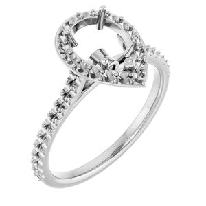 14K White Gold 9x6 mm Pear Halo-Style Engagement Ring Mounting