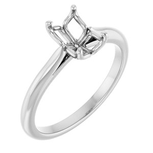 14K White Gold  7x5 mm Emerald Solitaire Engagement Ring Mounting