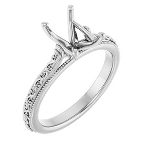 14K White Gold  8x6 mm Emerald Solitaire Engagement Ring Mounting