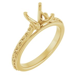 14K Yellow Gold  5.5 mm Square Solitaire Engagement Ring Mounting