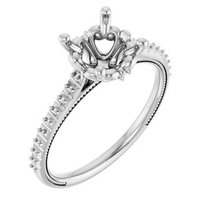 14K White Gold  7.4 mm Round Engagement Ring Mounting
