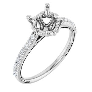 14K White Gold 7.4 mm Round 1/6 CTW Natural Diamond Semi-Set Engagement Ring