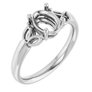 14K White Gold 8x6 mm Oval Engagement Ring Mounting