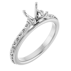 14K White Gold  6.5 mm Round Solitaire Engagement Ring Mounting