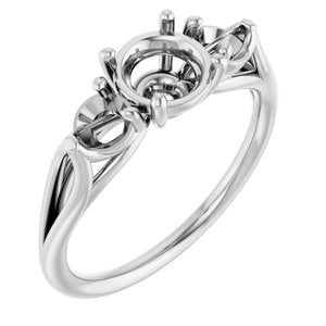 14K White Gold  6.5 mm Round Engagement Ring Mounting