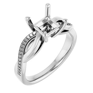 14K White Gold  6 mm Square Engagement Ring Mounting
