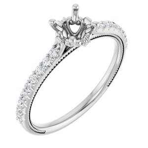 14K White Gold 5.2 mm Round 1/6 CTW Natural Diamond Semi-Set Engagement Ring