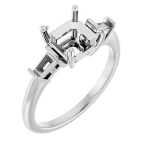 14K White Gold  7 mm Asscher Engagement Ring Mounting