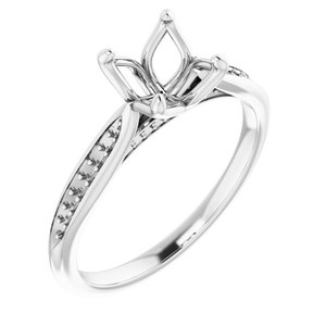 14K White Gold  7 mm Round Engagement Ring Mounting