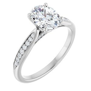14K White Gold 7x5 mm Oval 1/8 CTW Natural Diamond Semi-Set Engagement Ring