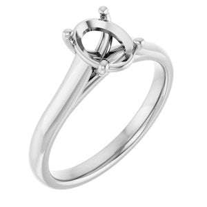 14K White Gold 8x6 mm Oval Solitaire Engagement Ring Mounting 