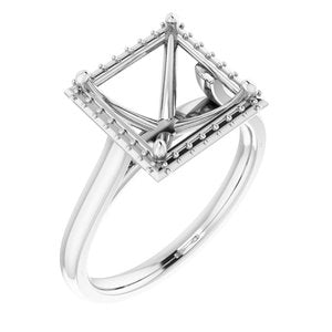 14K White Gold 8 mm Square Halo-Style Engagement Ring Mounting