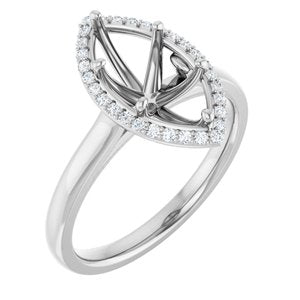 14K White Gold 12x6 mm Marquise 1/8  CTW Natural Diamond Semi-Set Engagement Ring