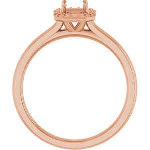 10K Rose Gold 6x4 mm Emerald Halo-Style Engagement Ring Mounting